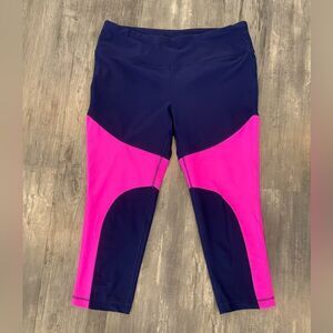 Capri workout pants, hot pink and navy blue leggings